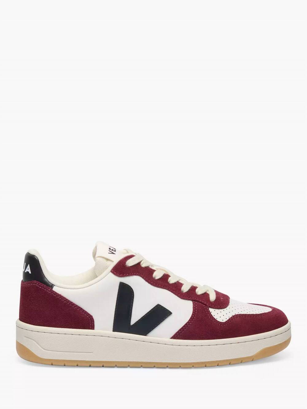 NEW VEJA men's v-10 leather sneaker in white/black/amarante
